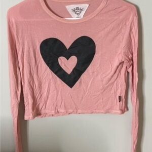 T2love Pink Heart Boutique Long Sleeve Shirt Top Crop Girl’s Youth Sz 10 NEW NWT